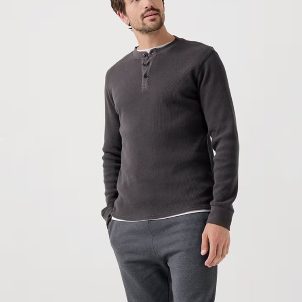 PACT Organic Cotton Thermal Waffle Henley Size Large